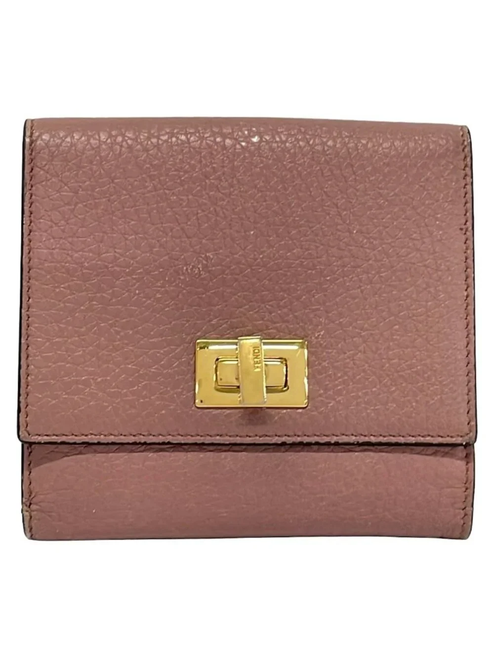 Fendi 2 Fold Wallet Peekaboo Compact Pink Turnlock Leather